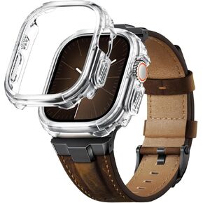 Leather Bands Compatible for Apple Watch Ultra 2/Ultra and 2 Packs Rugged Case for Apple Watch 49mm