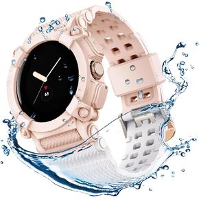 Rugged Sport Case with Band Compatible with Google Pixel Watch Band, TPU for Google Watch Strap with Bumper Case, Soft Unibody Replacement Band with Protective Cases Protector for Men Women