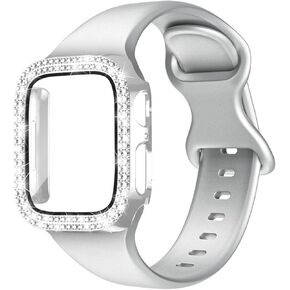 Compatible with Apple Watch Band and Bling Case 44mm 45mm 46mm 40mm 41mm 42mm Women, Sport Silicone Watch Strap and Sparkly Diamond Case for iWatch Series 10 9 8 7 6 5 4 and SE