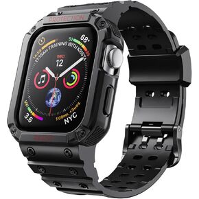 Protective Case Compatible with Apple Watch Band 45/44/42mm, Geyrut Smartwatch Protector Men Sport Rugged Adjustable Band with Case for iWatch Bands SE SE2 Series 9/8/7/6/5/4/3/2/1 (Black)