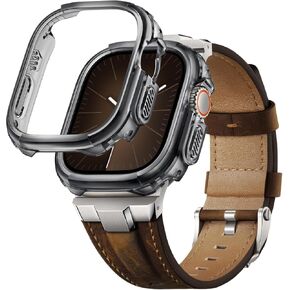 Leather Bands Compatible for Apple Watch Ultra 2/Ultra and 2 Packs Rugged Case for Apple Watch 49mm