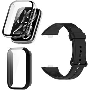 Compatible for Xiaomi Smart Band 9 Pro Screen Protector Case and Soft Silicone Smartwatch Strap ，HD PC Full Coverage Protective Case (Pack of 2+1)（Not Xiaomi Smart Band 8 Pro