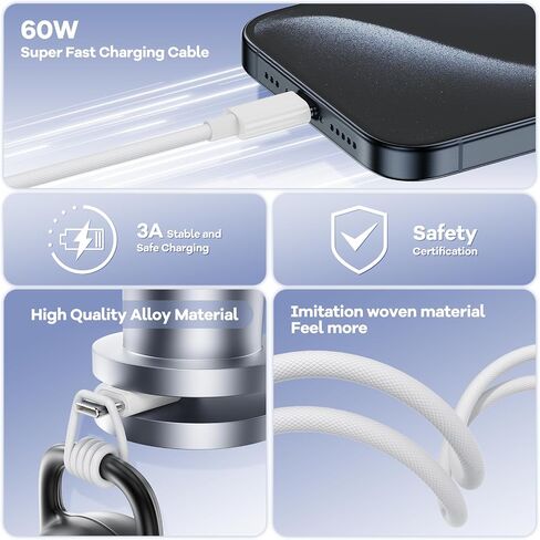 Essri USB C to USB C Cable 3FT for Apple iPhone 16 15 Charger Cord,4Pack 60W C to C Cable Fast Charging Wire for iPhone 16 15 Pro Plus Pro Max iPad Pro/Air MacBook Pro/Air,for Galaxy S24 S23-Yellow in Kuwait