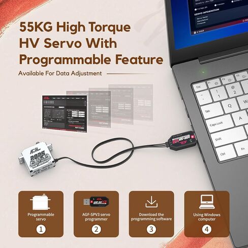 AGFRC 55 كجم مقاوم للماء RC-محرك مؤازر عالي عزم الدوران - 0.087 ثانية عالية السرعة بدون فرش HV معدات معدنية كاملة رقمية قياسية لسيارة 1/8 1/10 RC (A81BMWP) in Saudi Arabia