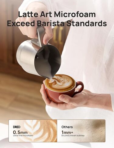Dreo All-in-1 BaristaMaker Milk Frother, Electric Foam Frother for Latte Art Microfoam and Coffee, 15oz/450ml Automatic Milk Warmer with 30 Drinks, Dishwasher Safe, Dairy/Plant-Based Milk in Kuwait