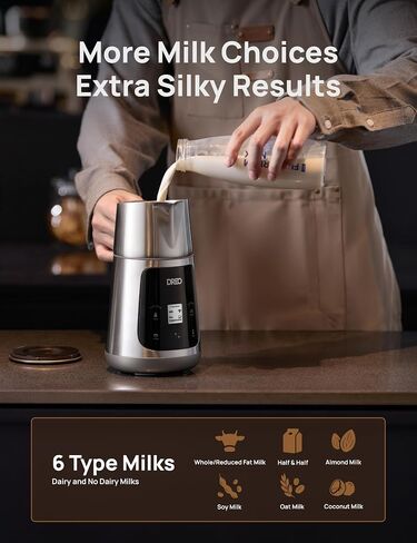 Dreo All-in-1 BaristaMaker Milk Frother, Electric Foam Frother for Latte Art Microfoam and Coffee, 15oz/450ml Automatic Milk Warmer with 30 Drinks, Dishwasher Safe, Dairy/Plant-Based Milk in Kuwait