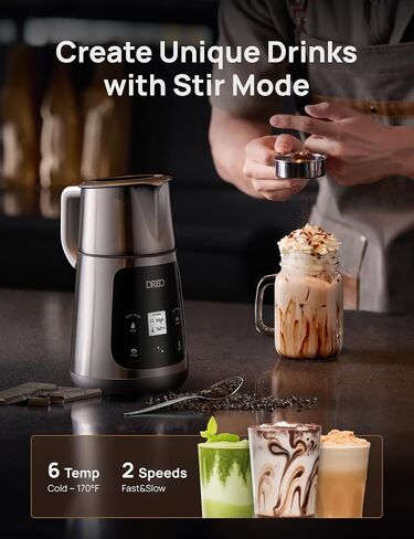 Dreo All-in-1 BaristaMaker Milk Frother, Electric Foam Frother for Latte Art Microfoam and Coffee, 15oz/450ml Automatic Milk Warmer with 30 Drinks, Dishwasher Safe, Dairy/Plant-Based Milk in Kuwait