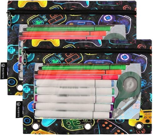 ATTX Horse Pencil Pouch for 3 Ring Binder with Smooth Zipper, Clear Window Pencil Case for Binder, Big Capacity with 3 Reinforced Grommets in Saudi Arabia