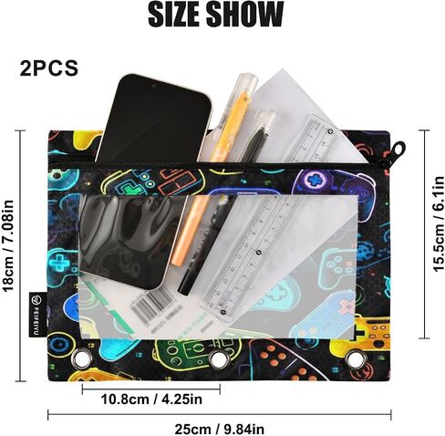 ATTX Horse Pencil Pouch for 3 Ring Binder with Smooth Zipper, Clear Window Pencil Case for Binder, Big Capacity with 3 Reinforced Grommets in Saudi Arabia