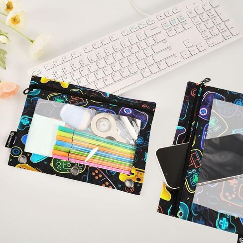ATTX Horse Pencil Pouch for 3 Ring Binder with Smooth Zipper, Clear Window Pencil Case for Binder, Big Capacity with 3 Reinforced Grommets in Saudi Arabia