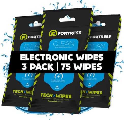 Fortress Electronic Wipes (25 ct, Pack of 3) To-Go Tech Wipes for Screens, Phones, Keyboards, TV Monitors, Computer Screens, and More [Travel Size] Skin-Safe in Kuwait