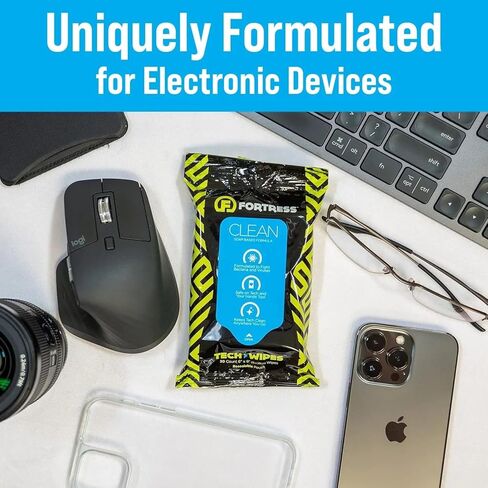 Fortress Electronic Wipes (25 ct, Pack of 3) To-Go Tech Wipes for Screens, Phones, Keyboards, TV Monitors, Computer Screens, and More [Travel Size] Skin-Safe in Kuwait