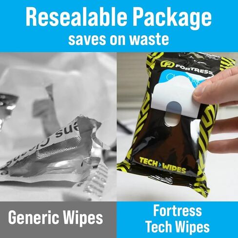 Fortress Electronic Wipes (25 ct, Pack of 3) To-Go Tech Wipes for Screens, Phones, Keyboards, TV Monitors, Computer Screens, and More [Travel Size] Skin-Safe in Kuwait