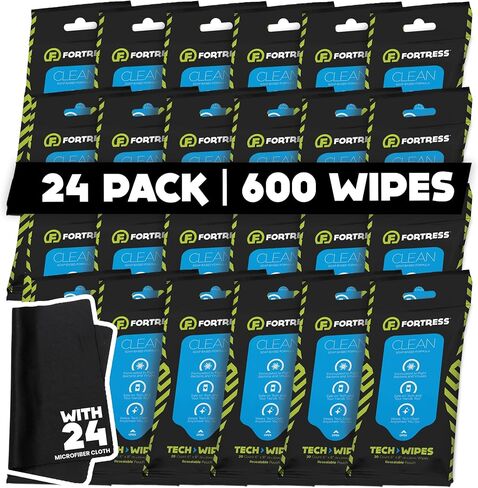 Fortress Electronic Wipes (25 ct, Pack of 3) To-Go Tech Wipes for Screens, Phones, Keyboards, TV Monitors, Computer Screens, and More [Travel Size] Skin-Safe in Kuwait