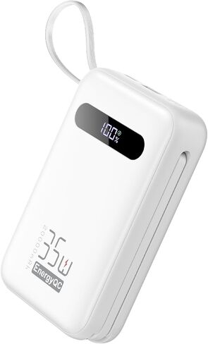 EnergyQC Power Bank, 20,000mAh 35W PD 3.0+QC 4.0 Fast Charging Portable Charger with Built-in Lightning & USB-C in&Out Cables, Battery Pack for iPhone 16/15/14 Series, Galaxy, iPad, AirPods, White in Saudi Arabia