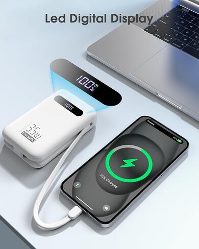 EnergyQC Power Bank, 20,000mAh 35W PD 3.0+QC 4.0 Fast Charging Portable Charger with Built-in Lightning & USB-C in&Out Cables, Battery Pack for iPhone 16/15/14 Series, Galaxy, iPad, AirPods, White in Saudi Arabia