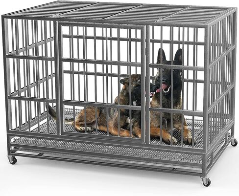 48/38 Inch Heavy Duty Dog Crate Cage Kennel with Wheels, High Anxiety Indestructible, Sturdy Locks Design, Double Door and Removable Tray, Extra Large XL XXL in Saudi Arabia