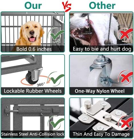 48/38 Inch Heavy Duty Dog Crate Cage Kennel with Wheels, High Anxiety Indestructible, Sturdy Locks Design, Double Door and Removable Tray, Extra Large XL XXL in Saudi Arabia