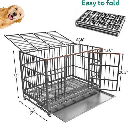 48/38 Inch Heavy Duty Dog Crate Cage Kennel with Wheels, High Anxiety Indestructible, Sturdy Locks Design, Double Door and Removable Tray, Extra Large XL XXL in Saudi Arabia