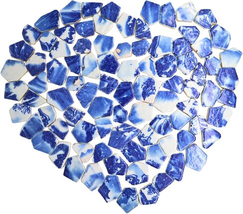 1.1 رطل من البلاط الفسيفساء الأزرق والأبيض غير النظامية ، المصنوع يدويًا ، حمام ، غرفة معيشة ، خلفي المطبخ ، في الهواء الطلق (02 ، متوسطة) in Kuwait