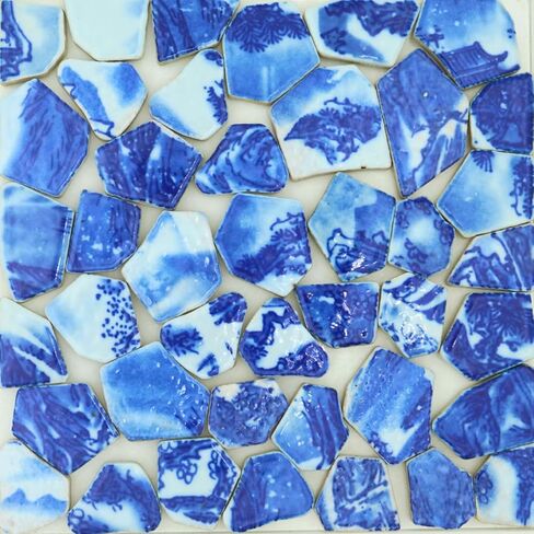 1.1 رطل من البلاط الفسيفساء الأزرق والأبيض غير النظامية ، المصنوع يدويًا ، حمام ، غرفة معيشة ، خلفي المطبخ ، في الهواء الطلق (02 ، متوسطة) in Kuwait