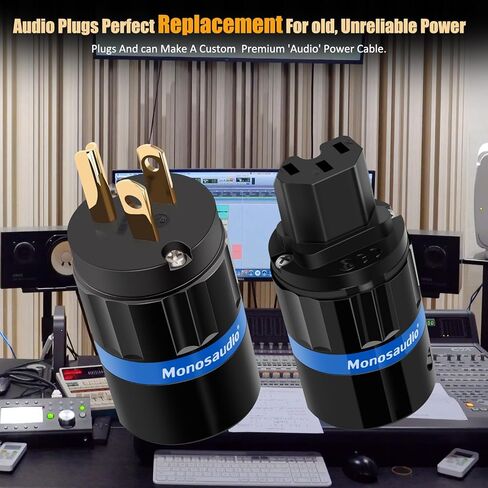 Monosaudio Audiophile Power Plug Pure Copper 15A/125V 10A/250V IEC C13/C15 Power Connector Hi-end Audio Power Plug for DIY Audiophile Power Cord HiFi Audio AC Power Cable(Rhodium Plated)（M104R/F104R） in Kuwait
