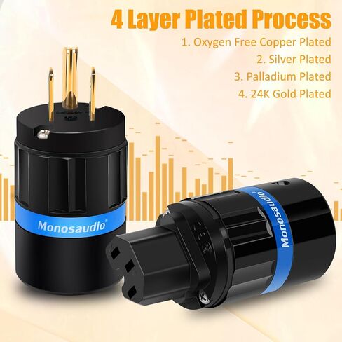 Monosaudio Audiophile Power Plug Pure Copper 15A/125V 10A/250V IEC C13/C15 Power Connector Hi-end Audio Power Plug for DIY Audiophile Power Cord HiFi Audio AC Power Cable(Rhodium Plated)（M104R/F104R） in Kuwait