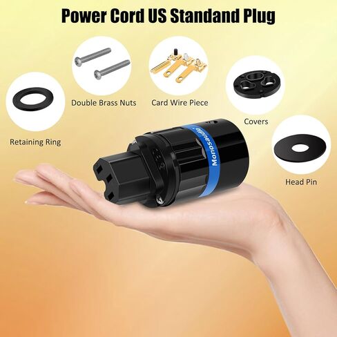 Monosaudio Audiophile Power Plug Pure Copper 15A/125V 10A/250V IEC C13/C15 Power Connector Hi-end Audio Power Plug for DIY Audiophile Power Cord HiFi Audio AC Power Cable(Rhodium Plated)（M104R/F104R） in Kuwait