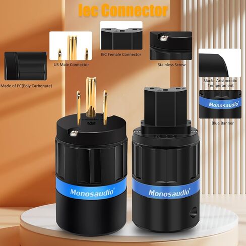 Monosaudio Audiophile Power Plug Pure Copper 15A/125V 10A/250V IEC C13/C15 Power Connector Hi-end Audio Power Plug for DIY Audiophile Power Cord HiFi Audio AC Power Cable(Rhodium Plated)（M104R/F104R） in Kuwait