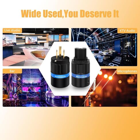 Monosaudio Audiophile Power Plug Pure Copper 15A/125V 10A/250V IEC C13/C15 Power Connector Hi-end Audio Power Plug for DIY Audiophile Power Cord HiFi Audio AC Power Cable(Rhodium Plated)（M104R/F104R） in Kuwait