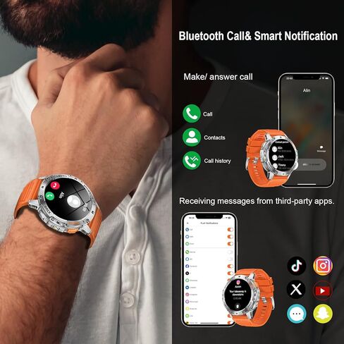 Military Smart Watch for Men with Flashlight, 170+ Sport Modes 1.43" AMOLED Screen, 530mAh Answer/Make Calls, Bluetooth for Android Phones and iPhone Compatible Pedometer (Black) in Kuwait