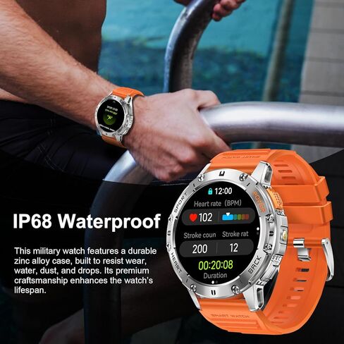 Military Smart Watch for Men with Flashlight, 170+ Sport Modes 1.43" AMOLED Screen, 530mAh Answer/Make Calls, Bluetooth for Android Phones and iPhone Compatible Pedometer (Black) in Kuwait