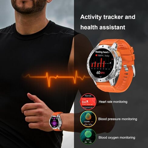 Military Smart Watch for Men with Flashlight, 170+ Sport Modes 1.43" AMOLED Screen, 530mAh Answer/Make Calls, Bluetooth for Android Phones and iPhone Compatible Pedometer (Black) in Kuwait