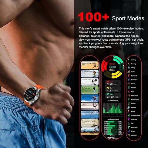 Military Smart Watch for Men with Flashlight, 170+ Sport Modes 1.43" AMOLED Screen, 530mAh Answer/Make Calls, Bluetooth for Android Phones and iPhone Compatible Pedometer (Black) in Kuwait