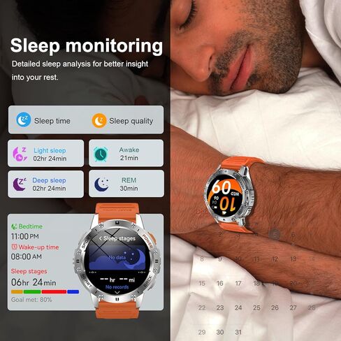 Military Smart Watch for Men with Flashlight, 170+ Sport Modes 1.43" AMOLED Screen, 530mAh Answer/Make Calls, Bluetooth for Android Phones and iPhone Compatible Pedometer (Black) in Kuwait