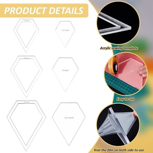 BENECREAT 16 Sizes Square Quilting Template, Acrylic Intricate Sewing Machine Ruler, Transparent Pressure Plate Router Template for DIY Hand Patchwork Cutting Craft, 6mm Thick in Saudi Arabia