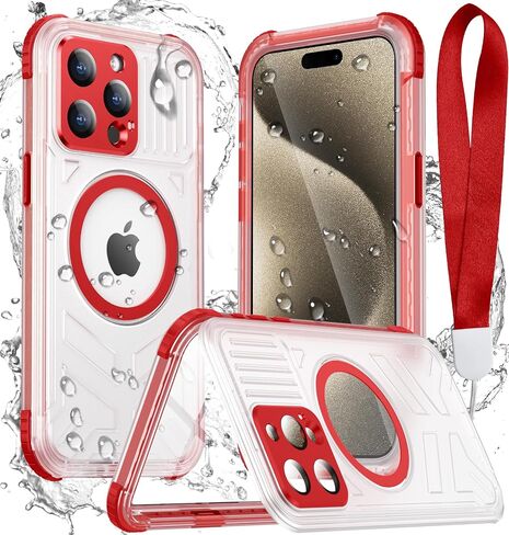Temdan متوافق مع iPhone 16 Pro Max Case مقاومة للماء ، شاشة ومضمنة واقي الكاميرا IP68 تحت الماء كامل الجسم 16 قدم المقاومة للهاتف مقاوم للصدمات 6.9 "-9"-Clear/Clear in Kuwait