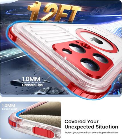 Temdan متوافق مع iPhone 16 Pro Max Case مقاومة للماء ، شاشة ومضمنة واقي الكاميرا IP68 تحت الماء كامل الجسم 16 قدم المقاومة للهاتف مقاوم للصدمات 6.9 "-9"-Clear/Clear in Kuwait