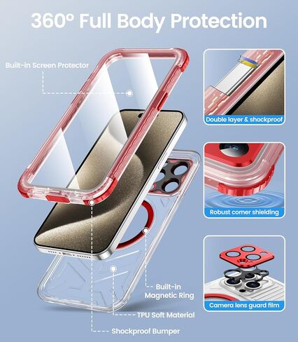 Temdan متوافق مع iPhone 16 Pro Max Case مقاومة للماء ، شاشة ومضمنة واقي الكاميرا IP68 تحت الماء كامل الجسم 16 قدم المقاومة للهاتف مقاوم للصدمات 6.9 "-9"-Clear/Clear in Kuwait