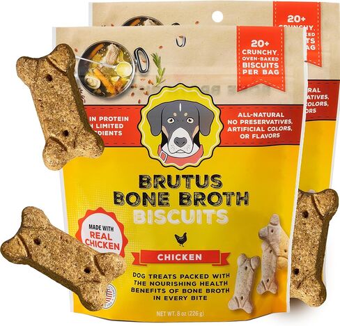 Brutus Bone Broth Biscuits (لحوم البقر) - علاجات كلب صحية - بسكويت الكلب الطبيعي مع مرق عظم الكلاب ولحم البقر الحقيقي للمفاصل الصحية - 18 جرامًا من البروتين - 8 أوقية (حزمة 2) in Kuwait