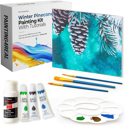 Painting4 REAL DIY فئة الطلاء للبالغين مع دروس الفيديو: تعلم أن ترسم الغابات الصوفي - كيفية الطلاء مع الأكريليك - اللوحة واللوازم الفنية - 9 قطعة مجموعة الطلاء الاكريليك in Kuwait