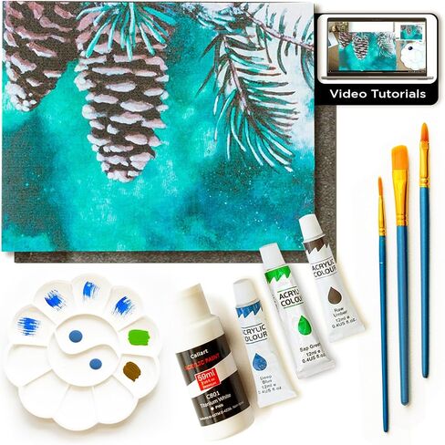 Painting4 REAL DIY فئة الطلاء للبالغين مع دروس الفيديو: تعلم أن ترسم الغابات الصوفي - كيفية الطلاء مع الأكريليك - اللوحة واللوازم الفنية - 9 قطعة مجموعة الطلاء الاكريليك in Kuwait
