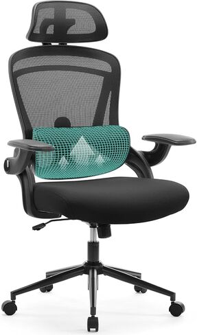 Ergonomic Office Chair - High Back Desk Chair with Up&Down Lumbar Support,Adjustable Headrest with Flip-Up Armrests,Swivel Computer Task Chair,Black in Saudi Arabia