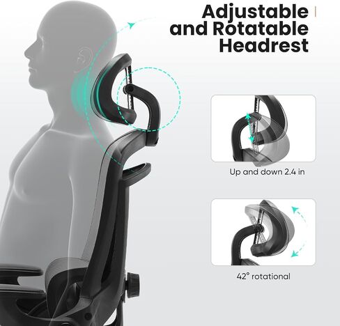 Ergonomic Office Chair - High Back Desk Chair with Up&Down Lumbar Support,Adjustable Headrest with Flip-Up Armrests,Swivel Computer Task Chair,Black in Saudi Arabia