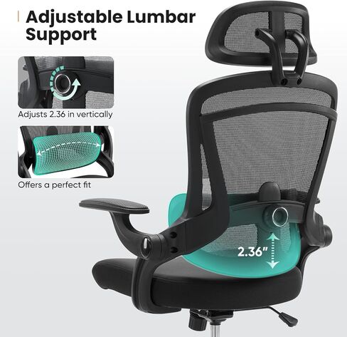 Ergonomic Office Chair - High Back Desk Chair with Up&Down Lumbar Support,Adjustable Headrest with Flip-Up Armrests,Swivel Computer Task Chair,Black in Saudi Arabia