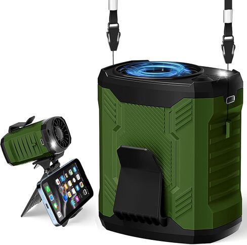 Portable 4-in-1 Waist/Neck/Desk Fan with Phone Stand & LED Light | 7000RPM Ultra-Fast Cooling, 4-Speed Rechargeable Battery | Lightweight for Construction, Outdoor, Gym, Makeup(Green) in Kuwait