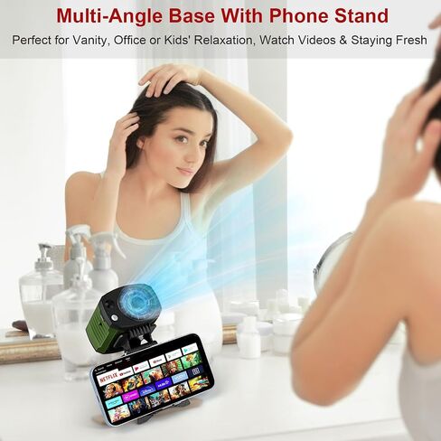 Portable 4-in-1 Waist/Neck/Desk Fan with Phone Stand & LED Light | 7000RPM Ultra-Fast Cooling, 4-Speed Rechargeable Battery | Lightweight for Construction, Outdoor, Gym, Makeup(Green) in Kuwait