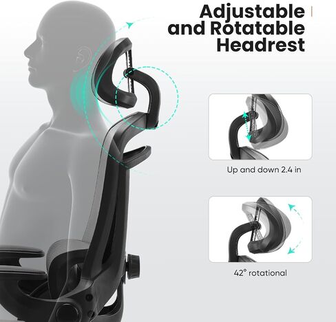 Ergonomic Office Chair - High Back Desk Chair with Up&Down Lumbar Support,Adjustable Headrest with Flip-Up Armrests,Swivel Computer Task Chair,Black in Saudi Arabia