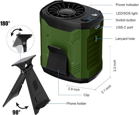 Portable 4-in-1 Waist/Neck/Desk Fan with Phone Stand & LED Light | 7000RPM Ultra-Fast Cooling, 4-Speed Rechargeable Battery | Lightweight for Construction, Outdoor, Gym, Makeup(Green) in Kuwait