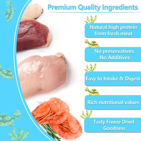 Turtle Food 5.7 OZ Natural Freeze-Dried Meat - Chicken, Duck, Salmon - Premium Food for Turtles, Box Turtle, Aquatic Turtle, Baby Turtles, Freeze Dried Turtle Treats in Kuwait